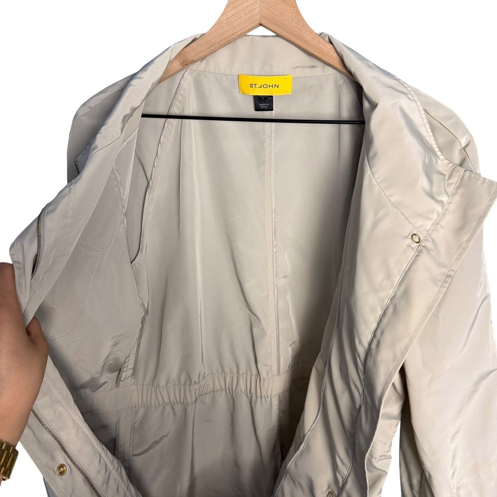 St John Sport Womens Beige Utility Field Jacket Tan Cargo Pockets Size Large - Picture 6 of 10
